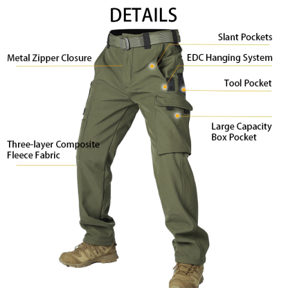 Men's Outdoor Work Softshell Pants, Thermal Fleece Lined Mountaineering Pants with Multiple Pockets, Training Trousers for Hiking & Outdoor Jobs