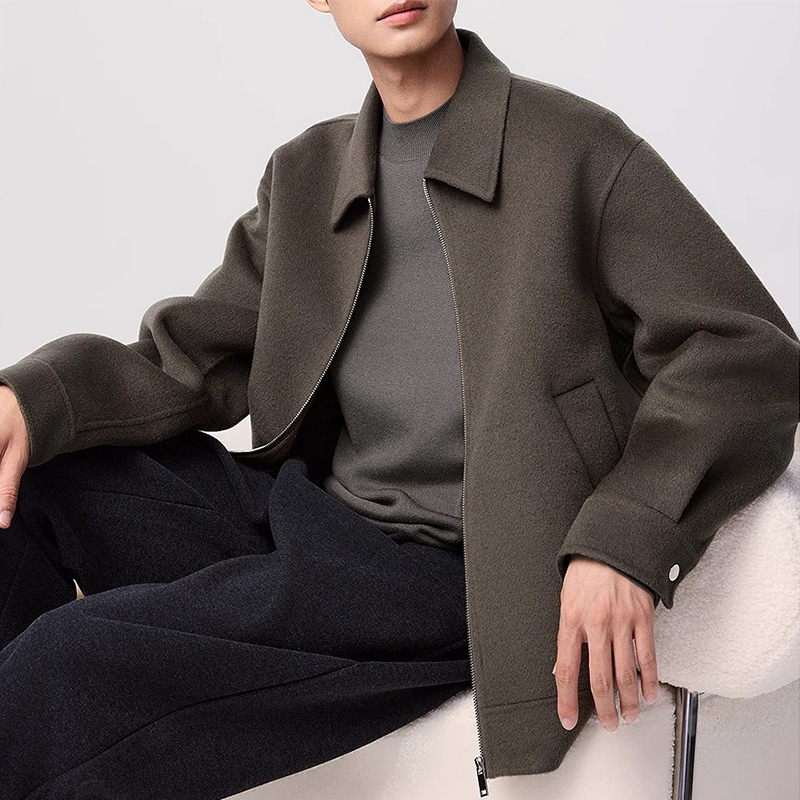 Men's Executive Wool Bomber, Zipper Front Notch Lapel Coat, Short Style Business Casual Winter Jacket