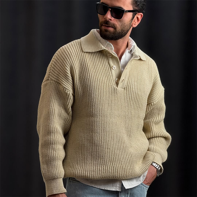 Winter Men's Polo Neck Knit Sweater, Ultra-Soft Polo Sweater, Business Casual Knit, Spandex Stretch Comfort Pullover