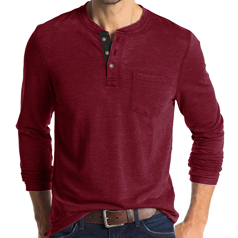 Men's Long Sleeve Crew Neck Henley Shirt Perfect for Gentlemen