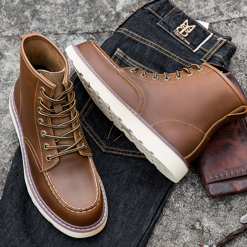 Vintage Timberland-Inspired Men's Work Boots Waterproof Leather Outdoor Hiking Boots Durable American Style Combat Boots