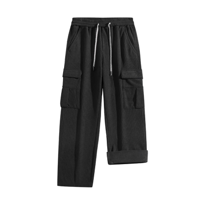 Men's Heavyweight Retro Corduroy Cargo Pants, Fall and Winter Warm Casual Men's Trousers, Fleece Lined, Winter Warm Wide Leg Relaxed Fit Workwear Trousers