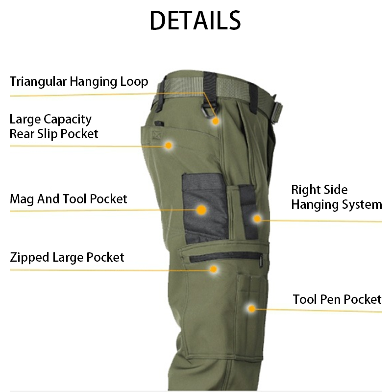 Men's Outdoor Work Softshell Pants, Thermal Fleece Lined Mountaineering Pants with Multiple Pockets, Training Trousers for Hiking & Outdoor Jobs