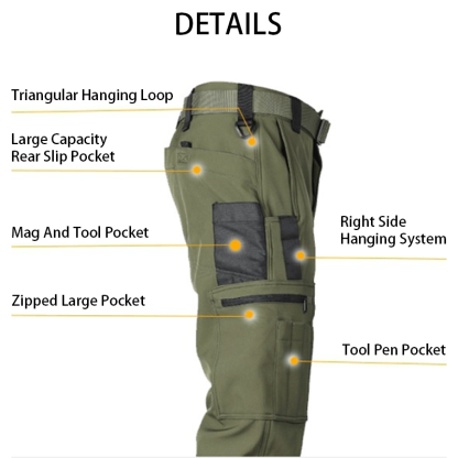 Men's Outdoor Work Softshell Pants, Thermal Fleece Lined Mountaineering Pants with Multiple Pockets, Training Trousers for Hiking & Outdoor Jobs