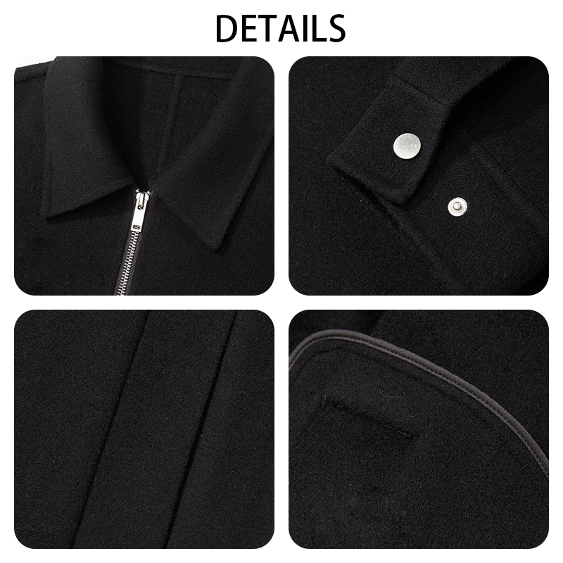 Men's Executive Wool Bomber, Zipper Front Notch Lapel Coat, Short Style Business Casual Winter Jacket