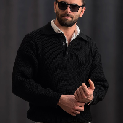 Winter Men's Polo Neck Knit Sweater, Ultra-Soft Polo Sweater, Business Casual Knit, Spandex Stretch Comfort Pullover