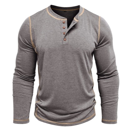 Vintage American Style Classic 4-Button Long Sleeve Henley Shirt Sustainable Long Henley Oversized American Vintage Top