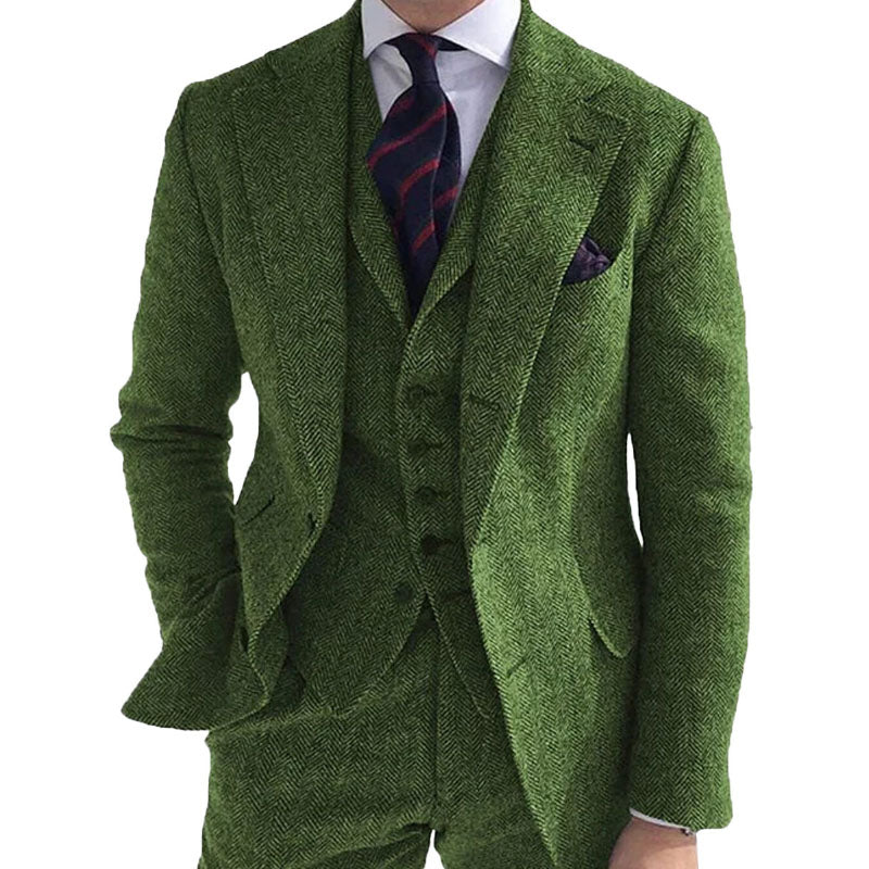 Men’s Herringbone Double-Sided Tweed Casual Blazer