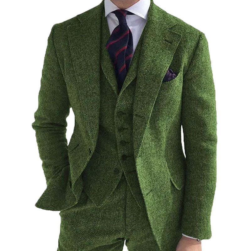 Men’s Herringbone Double-Sided Tweed Casual Blazer