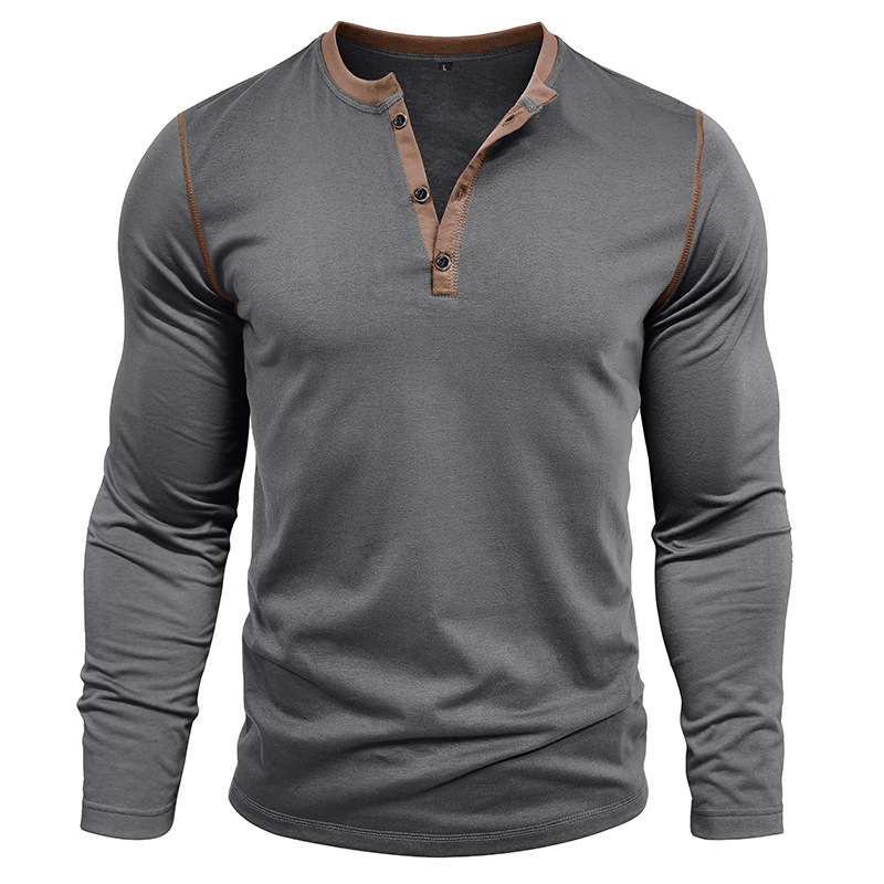 Vintage American Crewneck Henley Shirt  3-Button Retro Stretch Cotton Blend Top  Classic Casual Long Sleeve for Men