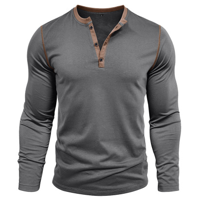 Vintage American Crewneck Henley Shirt  3-Button Retro Stretch Cotton Blend Top  Classic Casual Long Sleeve for Men
