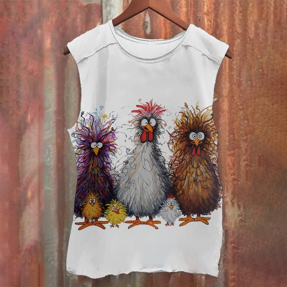Individually Designed Grumpy Chicken Art Print Sleeveless Top