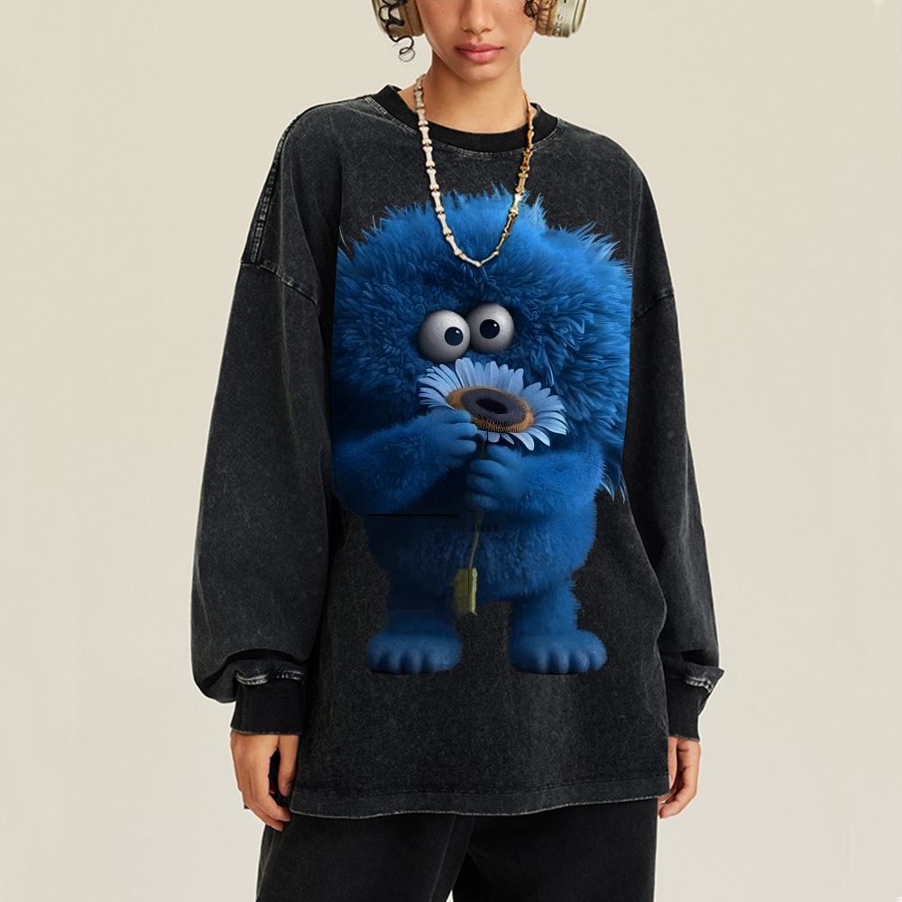 Unisex Floral Cute Furry Abstract Print Design Long Sleeve