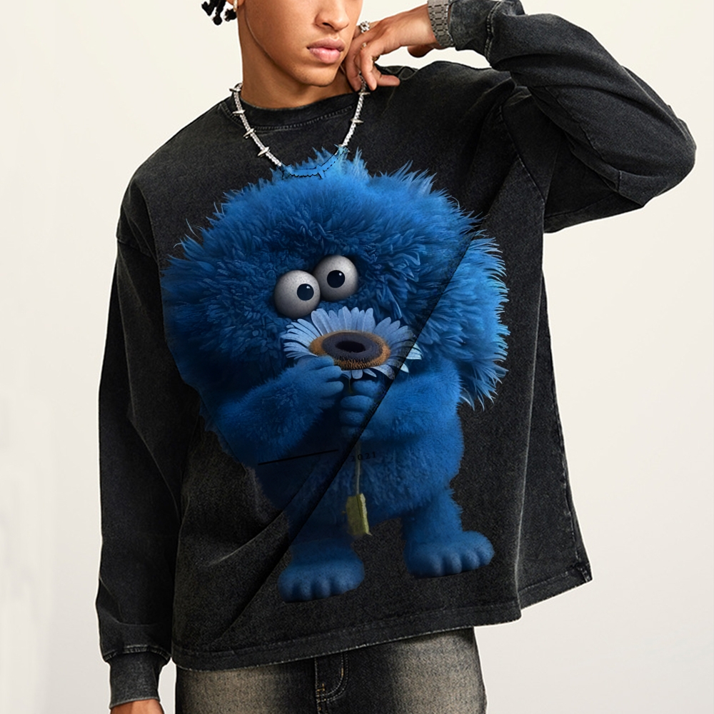 Unisex Floral Cute Furry Abstract Print Design Long Sleeve