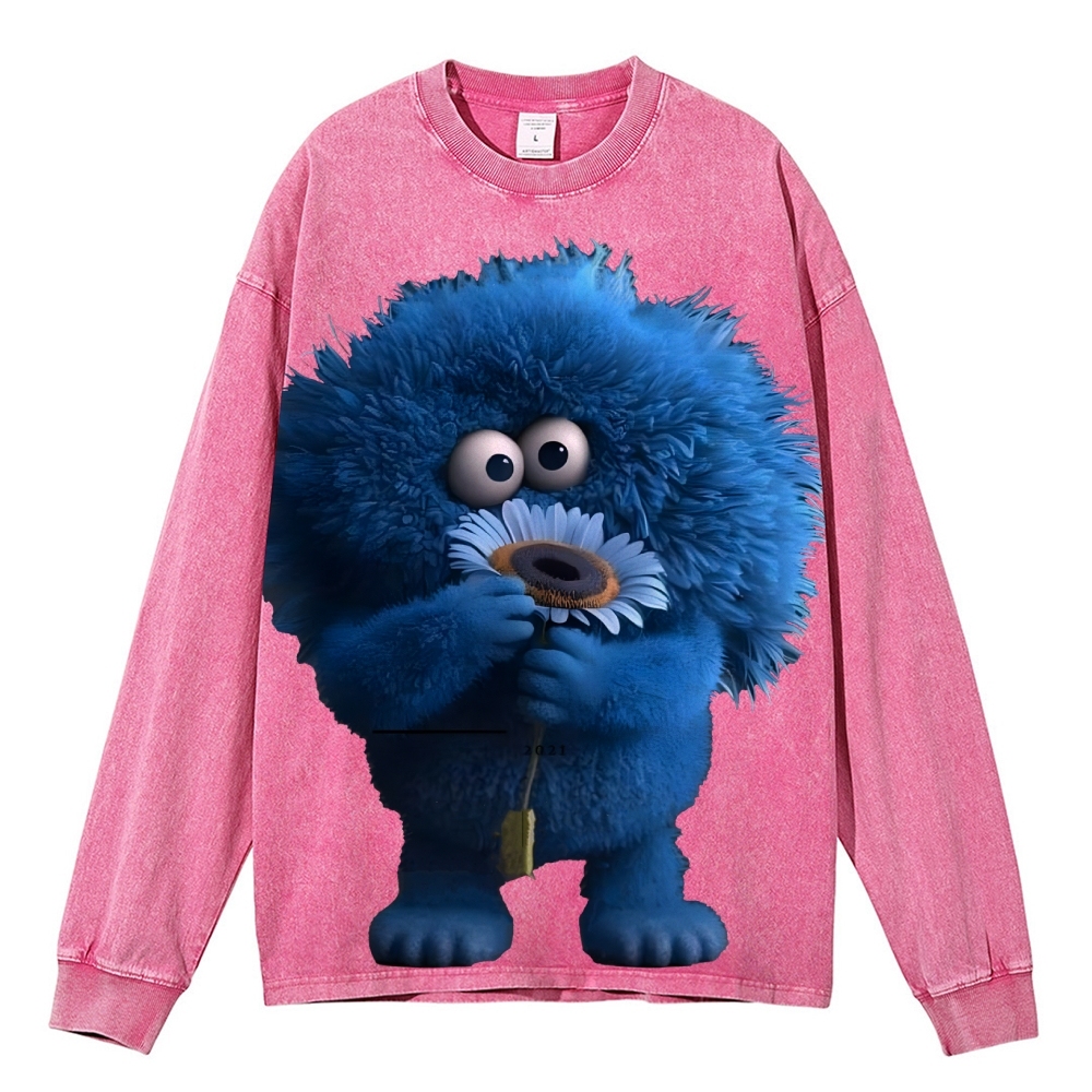 Unisex Floral Cute Furry Abstract Print Design Long Sleeve