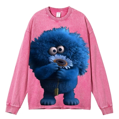 Unisex Floral Cute Furry Abstract Print Design Long Sleeve