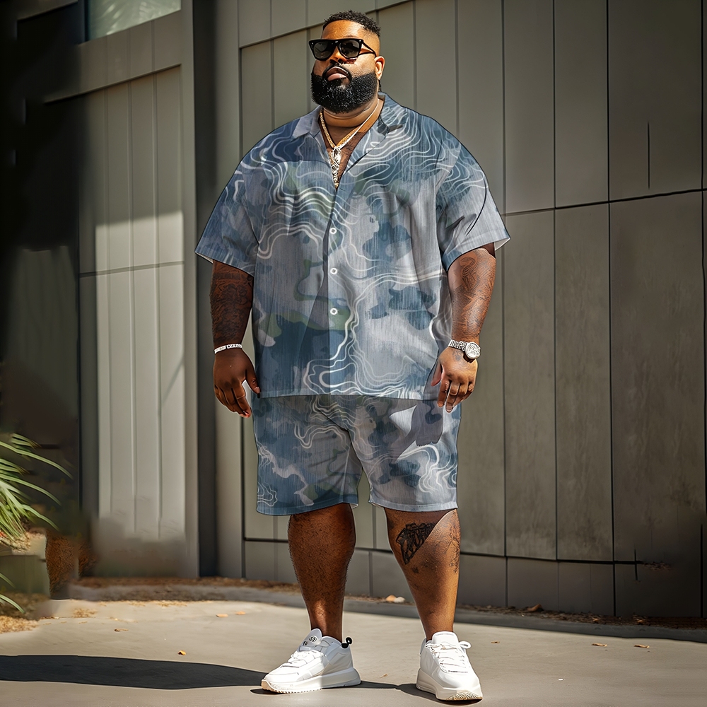 Coastal Escape Plus Size Men's Short Sleeve Shirt and Shorts Set, Refr