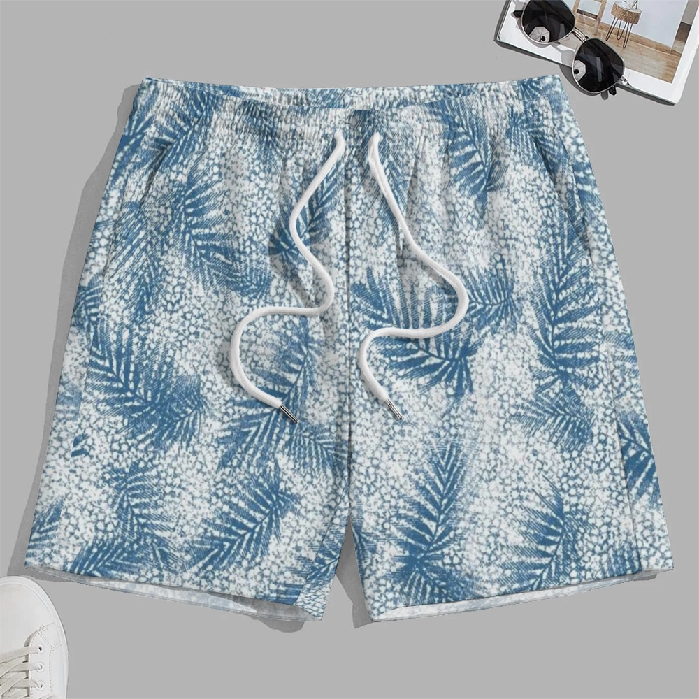 Men's Casual Palm Leaf and Gravel Texture Print Shorts Beach Shorts