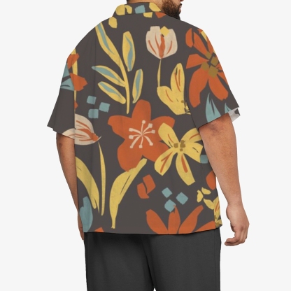 Plus Size Men's Short Sleeve Shirt Vivid Floral Print Inspire Vitality