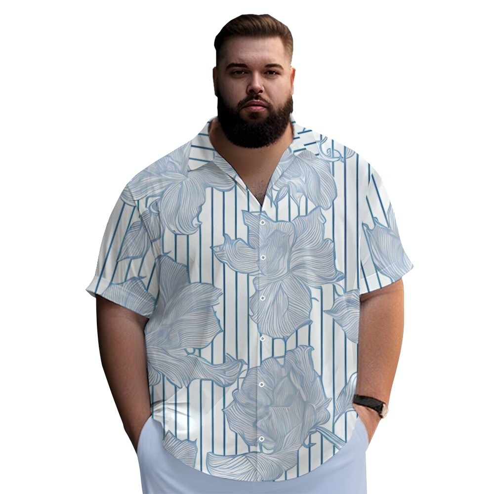 Stylish Plus Size Men's Short Sleeve Shirt - Striped Base With Delicat