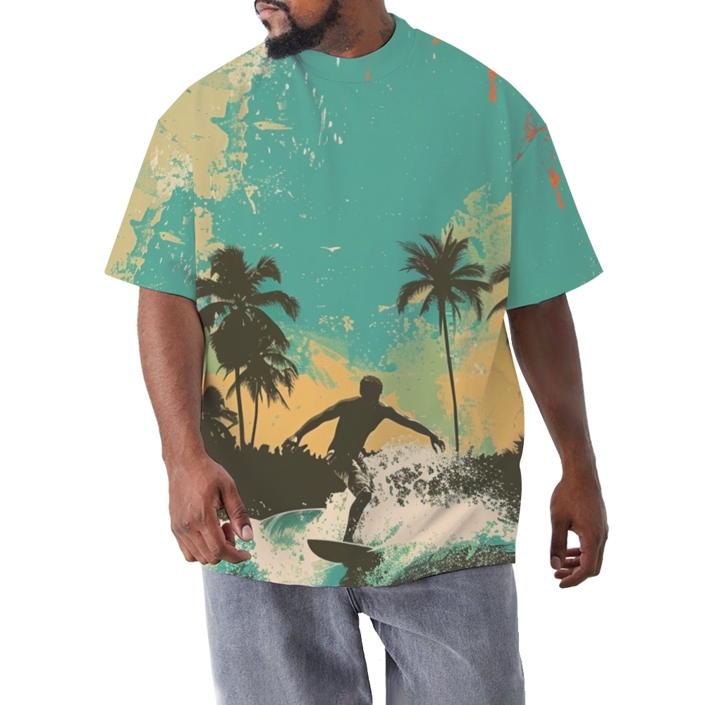 Vintage Summer Surfing Vibes Plus-Size Men's Short Sleeve Tee