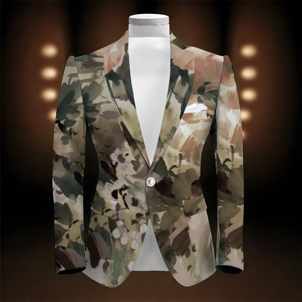 Men's Watercolor Floral Print Suit Jacket