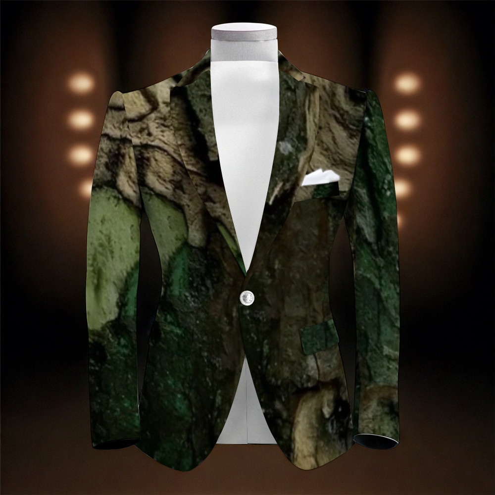 Men's Nature-Inspired Tree Texture Print Suit