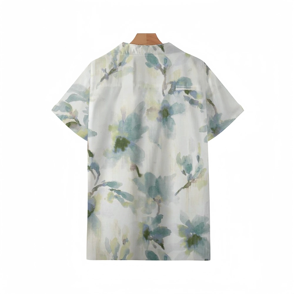 Men's Blurred Ink Blossom Print Guayabera Shirt