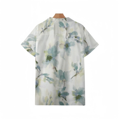 Men's Blurred Ink Blossom Print Guayabera Shirt
