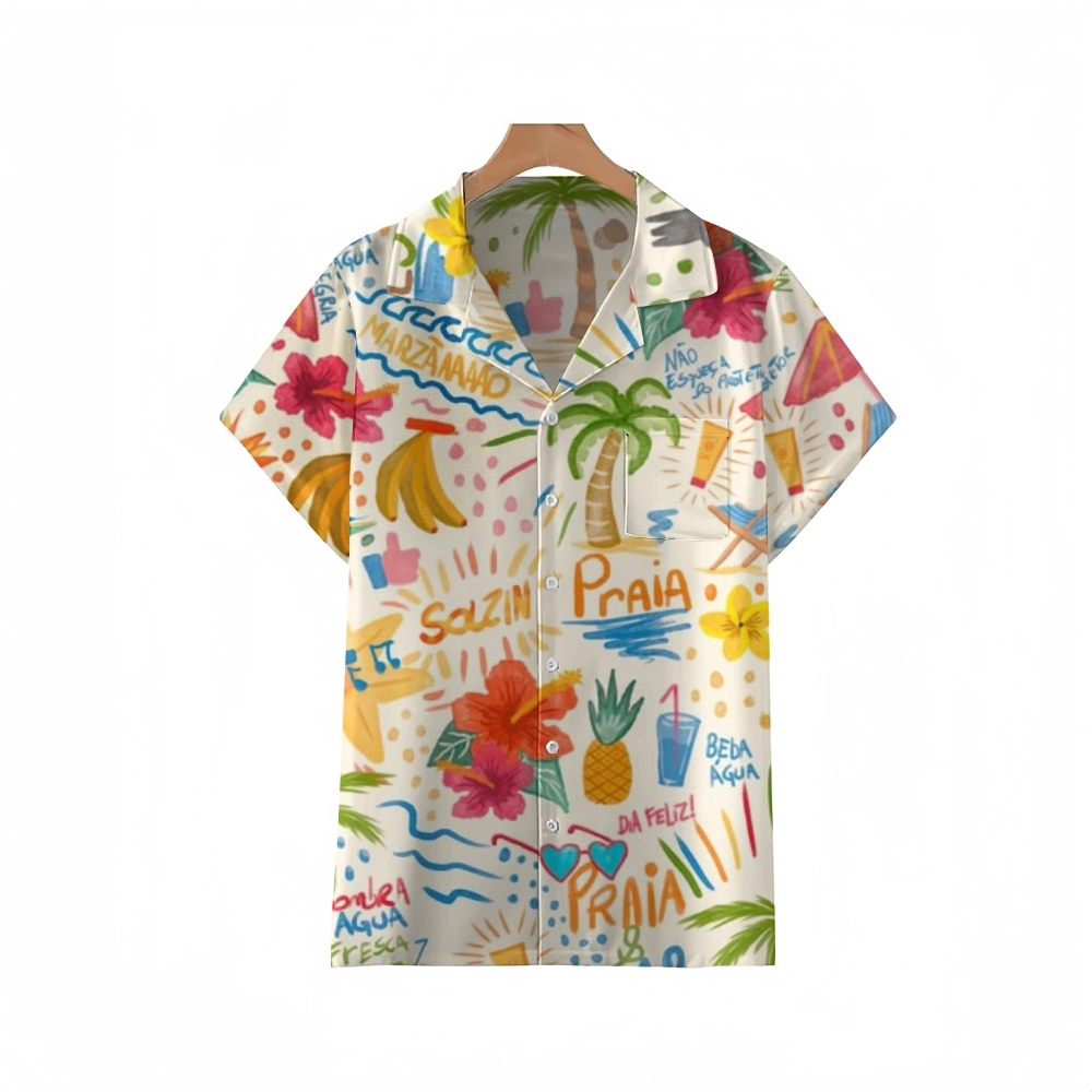 Vivid Tropical Summer Cuban Collar Shirt - Hand Drawn Summer Elements 