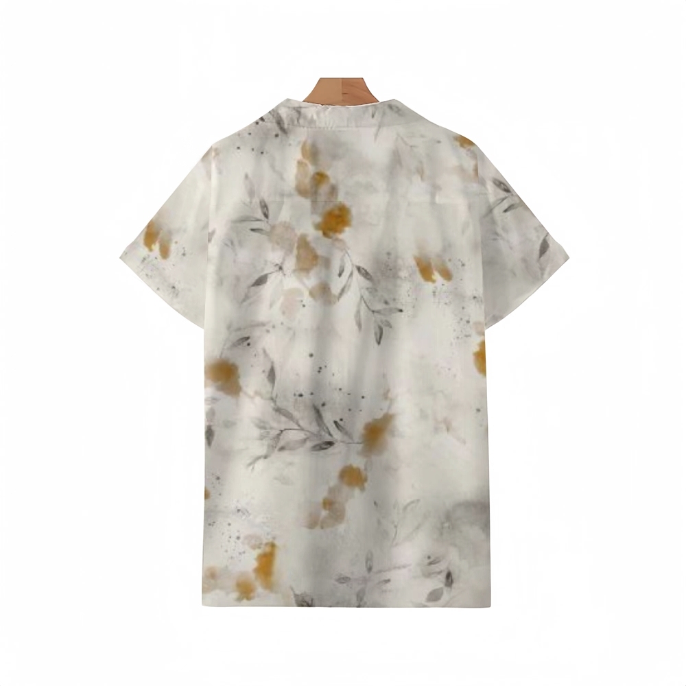 Trendy Blurred Ink Bloom Print Cuban Collar Shirt