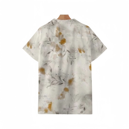 Trendy Blurred Ink Bloom Print Cuban Collar Shirt