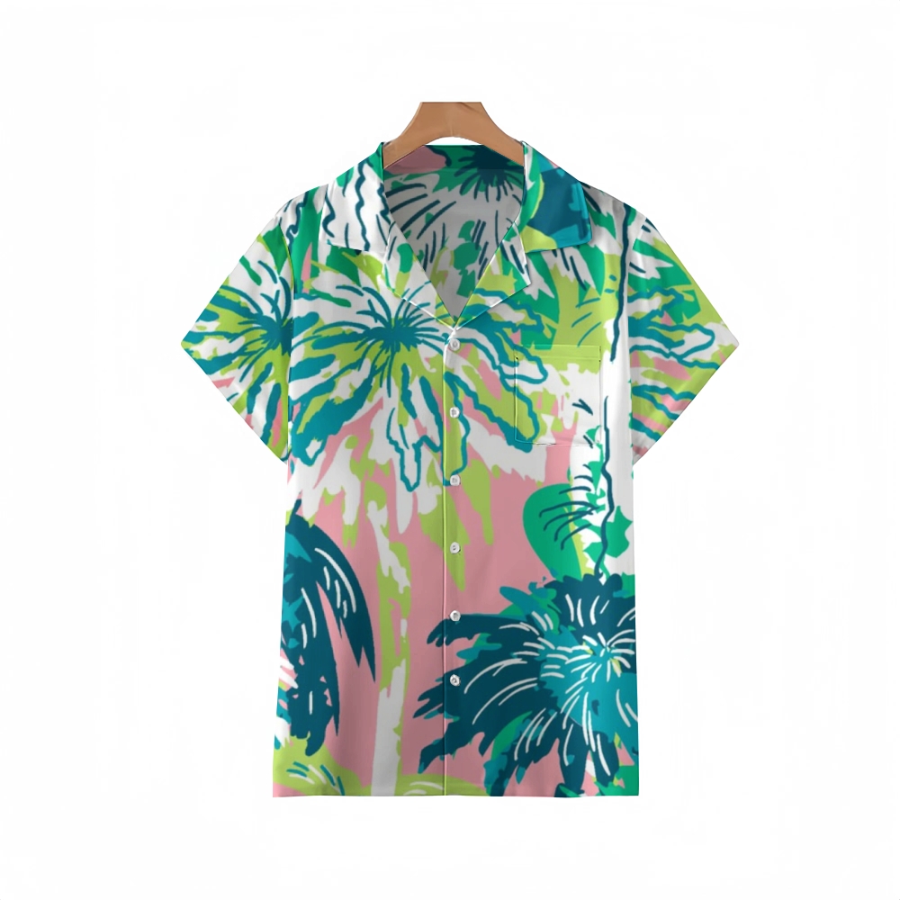 Palm Tree Hand-painted Illustration Cuban Shirt