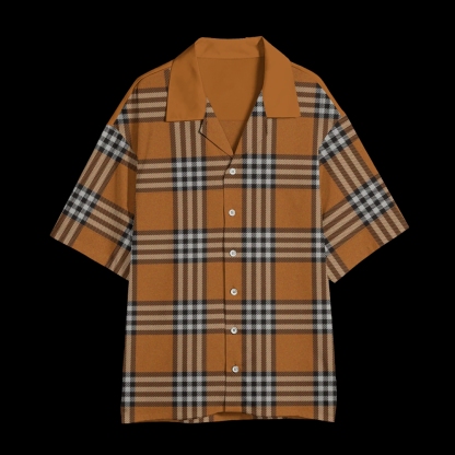 Vintage Check Cuban Collar Shirt For Men