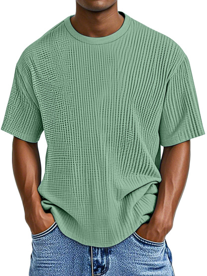 Men's Casual Solid Color Comfortable Waffle Short Sleeve T-shirt