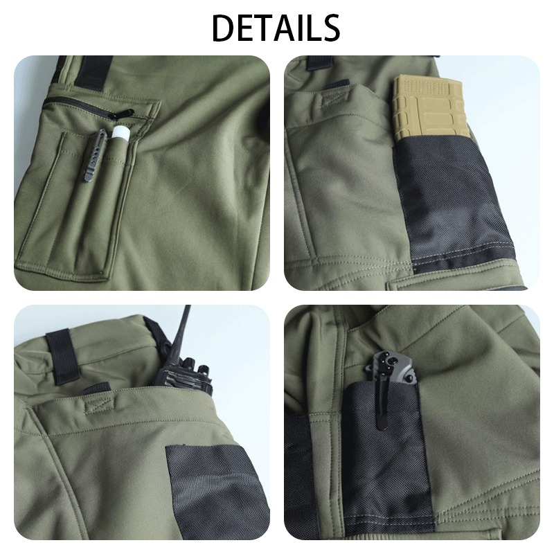 Men's Outdoor Work Softshell Pants, Thermal Fleece Lined Mountaineering Pants with Multiple Pockets, Training Trousers for Hiking & Outdoor Jobs