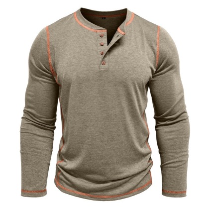 Vintage American Style Classic 4-Button Long Sleeve Henley Shirt Sustainable Long Henley Oversized American Vintage Top
