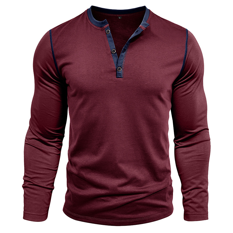 Vintage American Crewneck Henley Shirt  3-Button Retro Stretch Cotton Blend Top  Classic Casual Long Sleeve for Men