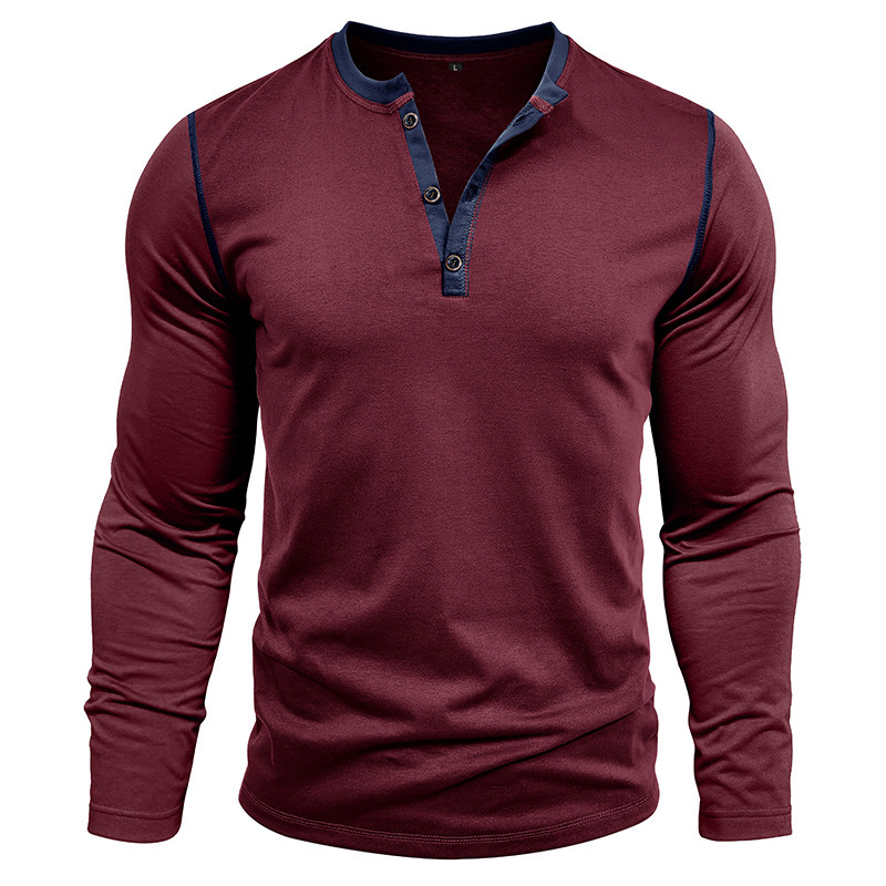 Vintage American Crewneck Henley Shirt  3-Button Retro Stretch Cotton Blend Top  Classic Casual Long Sleeve for Men
