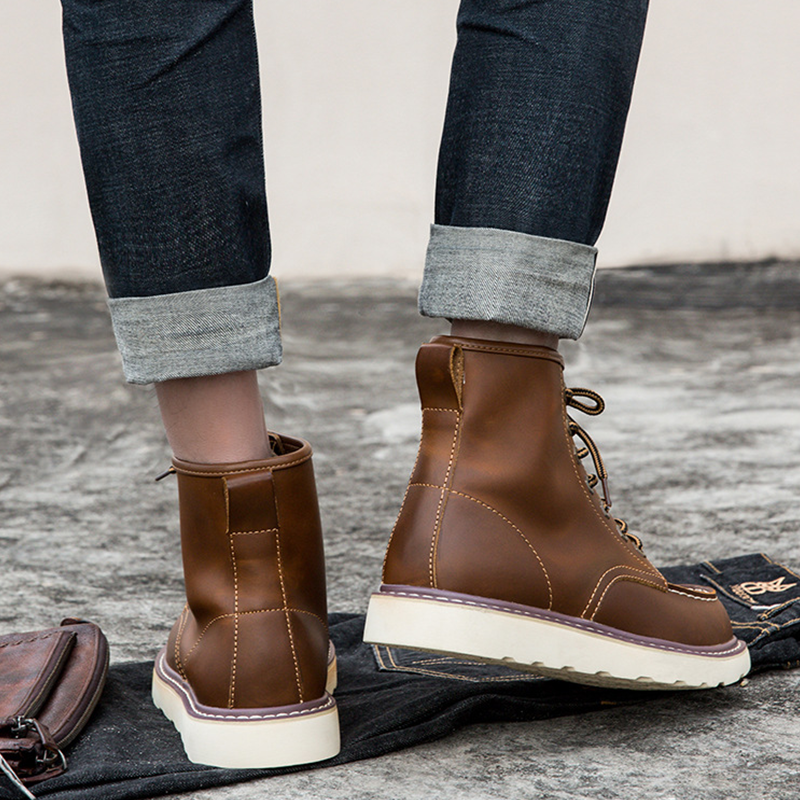 Vintage Timberland-Inspired Men's Work Boots Waterproof Leather Outdoor Hiking Boots Durable American Style Combat Boots