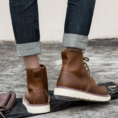 Vintage Timberland-Inspired Men's Work Boots Waterproof Leather Outdoor Hiking Boots Durable American Style Combat Boots