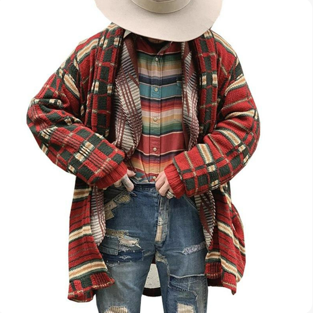 Men’s Casual Check Loose Knit Cardigan