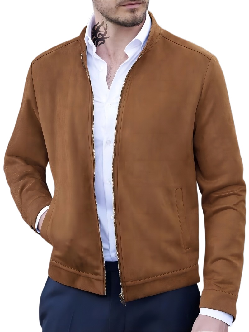 Large size men's fashion zipper suede jacket