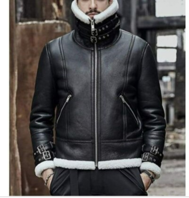 Leather plush one-piece leather buckle zipper digging bag locomotive jacket