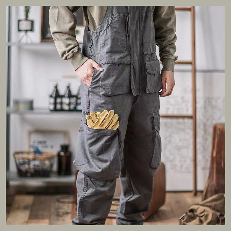 Men's Heavy Duty 1000gsm Cotton Work Clothes - Straight Leg Utility Pants With Adjustable Suspenders And 8+ Multi-Function Pockets