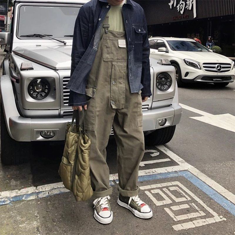 Men's Heavyweight American Casual Vintage Overalls - 840gsm Cotton Workwear Bib, Amekaji Vintage Utility Jumpsuit