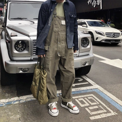 Men's Heavyweight American Casual Vintage Overalls - 840gsm Cotton Workwear Bib, Amekaji Vintage Utility Jumpsuit