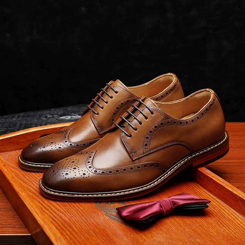 Handcrafted Men's Brogue Oxford Dress Shoes，Genuine Leather Derby Wedding Shoes For Grooms & Formal Events