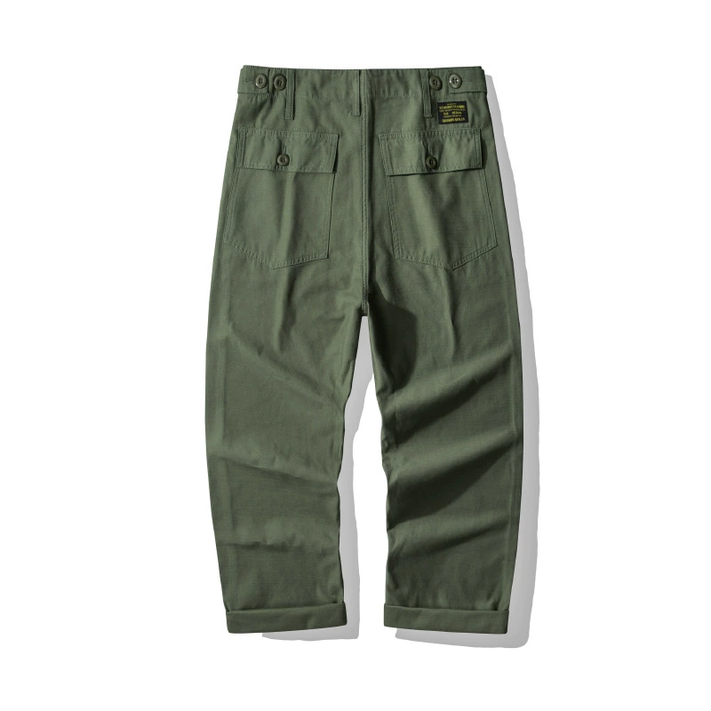 Vintage American Utility Cargo Pants - Heavy-Duty Cotton Twill Workwear With Multi-Pockets & Adjustable Waist