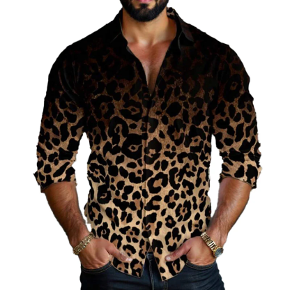 Men's Leopard Gradient Print Long Sleeve Shirt